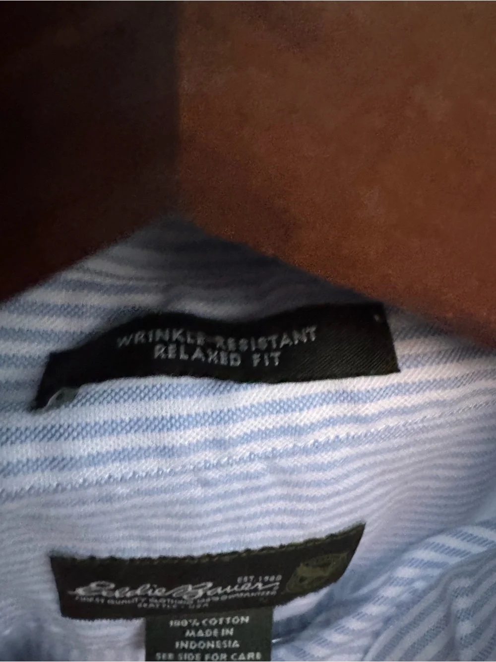 Cotton Eddie Bauer Blue and White Pinstripe Button-Down Dress Shirt